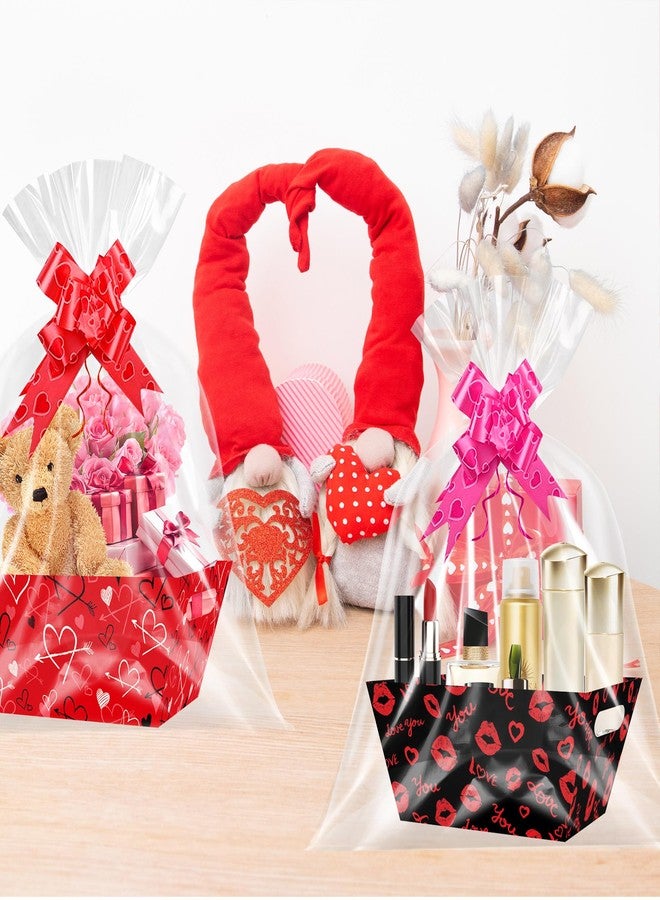 CUUSNNY 12 Set Valentines Day Gift Basket Empty, Love Heart Valentines Baskets Cardboard Box with Cellophane Bags and Ribbons for Gift Giving, Wedding, Anniversary Decor (red) - Image 4